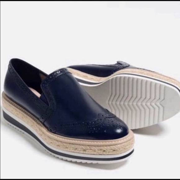 ZARA Navy Platform Espadrilles Slip On Loafers 9